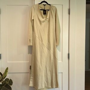 Massimo Dutti, Cream, Maxi, Left Slit, Long Sleeve, Dress, Size M